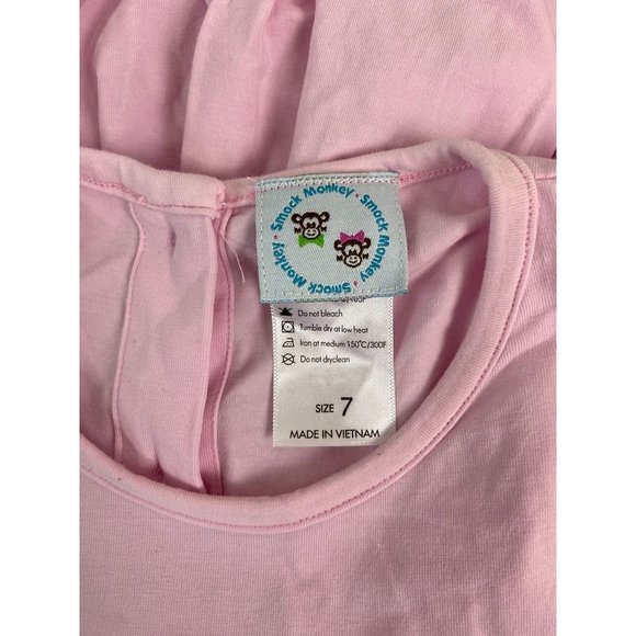 Smock Monkey girls 7 pink smocked flamingo tunic mini dress stretch casual - Picture 5 of 6